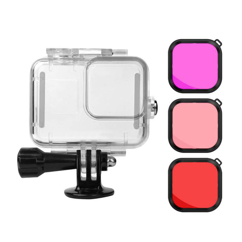 50CAL GoPro Hero 8 60m onderwater waterdichte case + filters (3 stuks) + drijvende handgreep