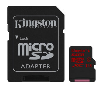 Snelle Kingston 64GB microSD kaart incl SD adapter [70MB/s schrijfsnelheid]