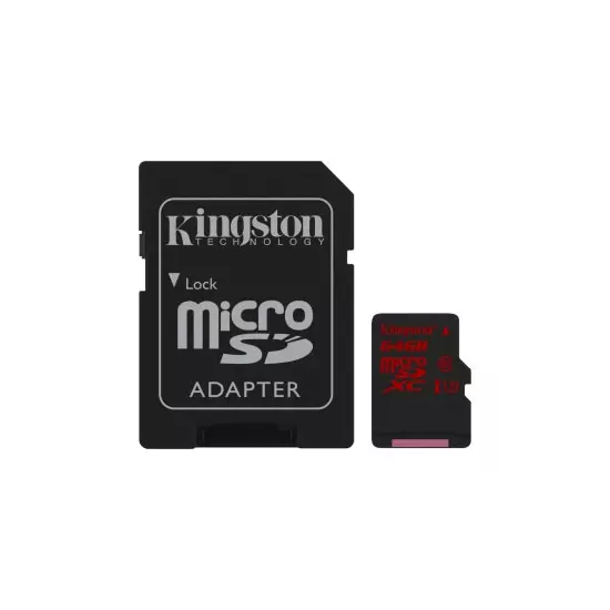 Snelle Kingston 64GB microSD kaart incl SD adapter [70MB/s schrijfsnelheid]